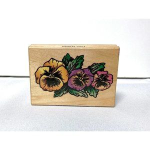 Comotion Rubber Stamps #1804 PANSIES Wood Mounted Rubber Stamp Vintage 1995